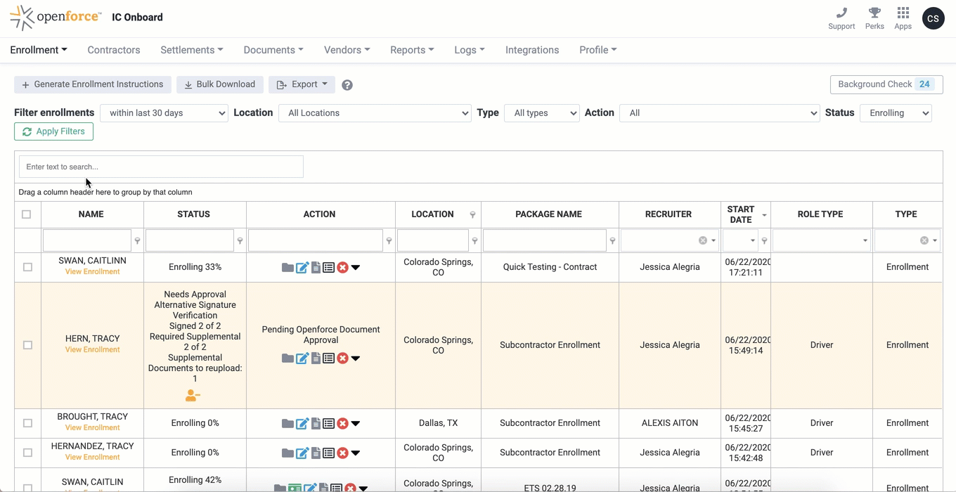 Enrollment Grid Filters